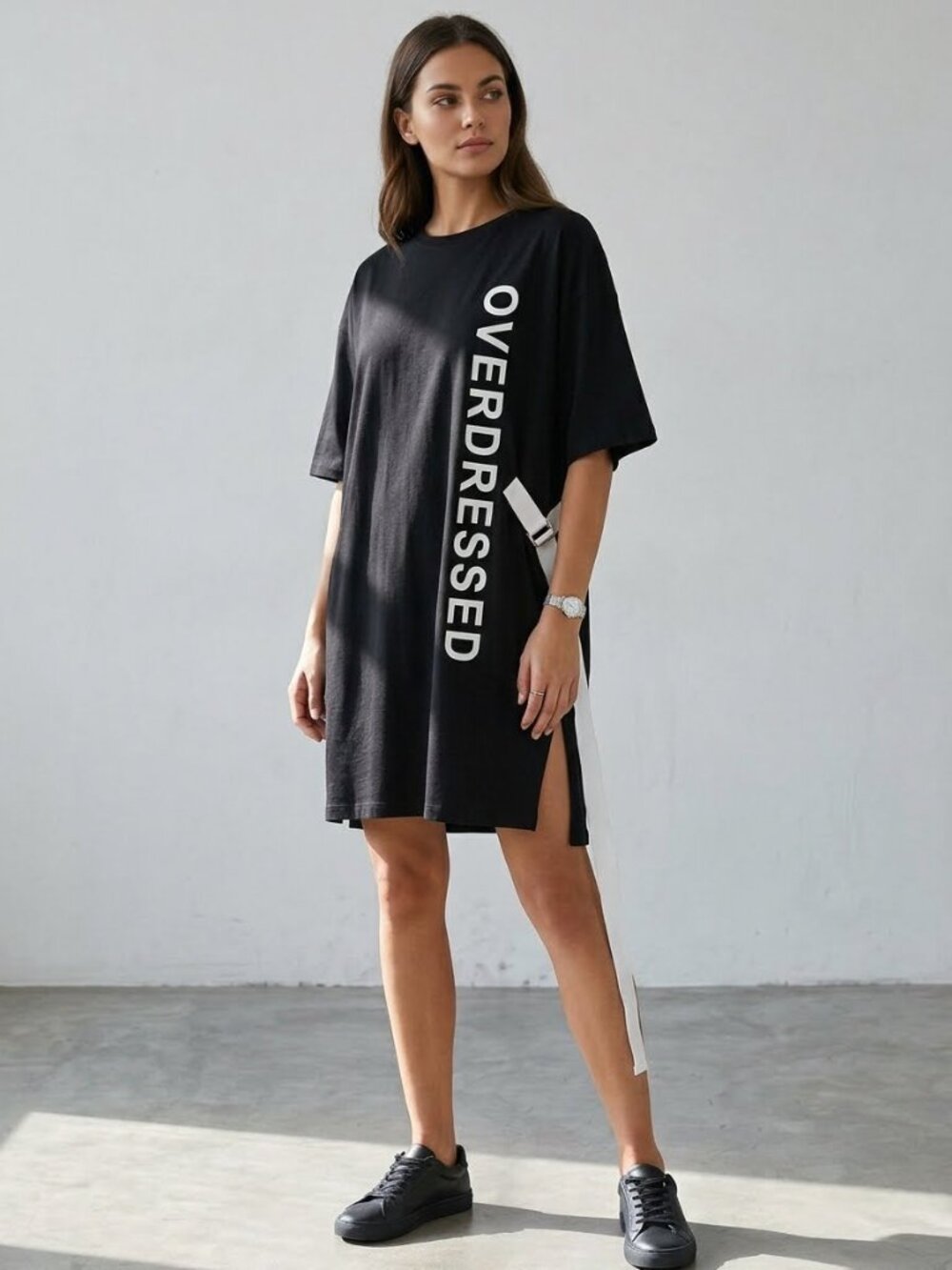 Fashion Nova Overdressed Graphic Tee Dress Black L NWT